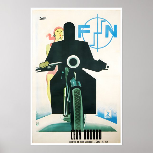 Póster de motocicleta FN Arte de moto Leon Houard (Frente)