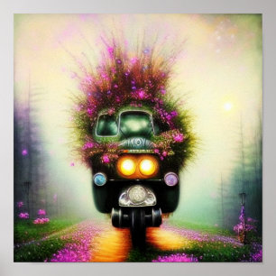 Póster de motocicleta gitana floral salvaje