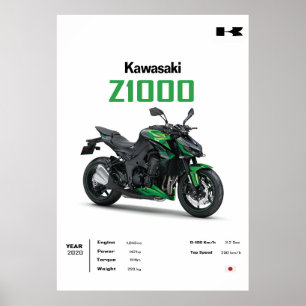 Póster de motocicleta Kawasaki Z1000 – Pared de bi