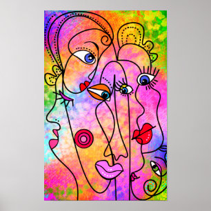 Póster de Mujer Abstracta Estilo Cubismo Pintura