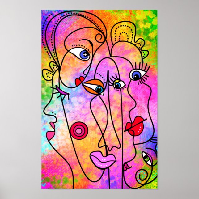 Póster de Mujer Abstracta Estilo Cubismo Pintura (Frente)