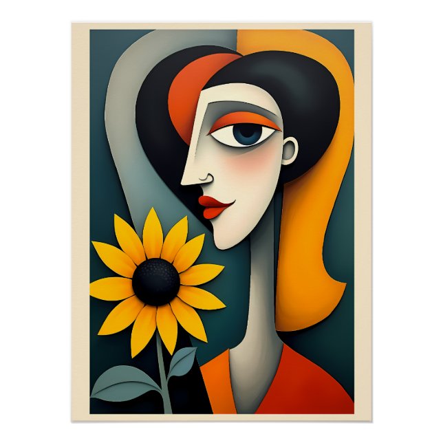 Póster de mujer abstracta y flor de sol (Anverso)
