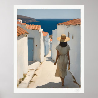 Póster de mujer caminando hacia el mar