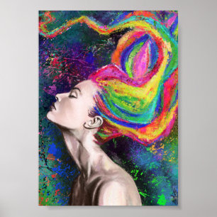 Póster de Mujer con Cabello Colorido