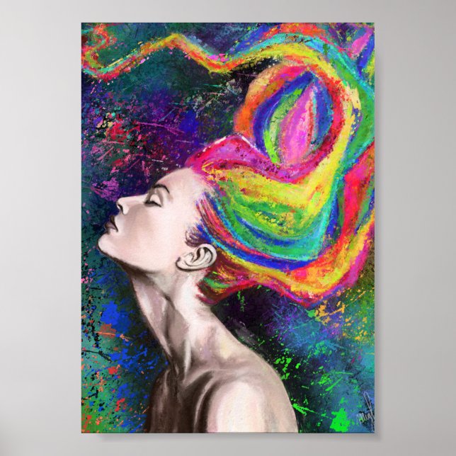 Póster de Mujer con Cabello Colorido (Frente)