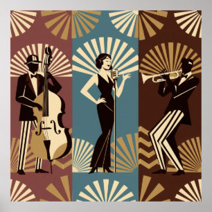 Póster de mujer de piano de jazz Art Deco Glamou