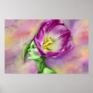 Póster de mujer de tulipán