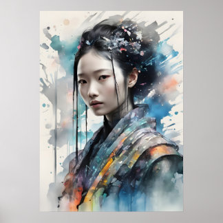 Póster de mujer elegante con atuendo vibrante