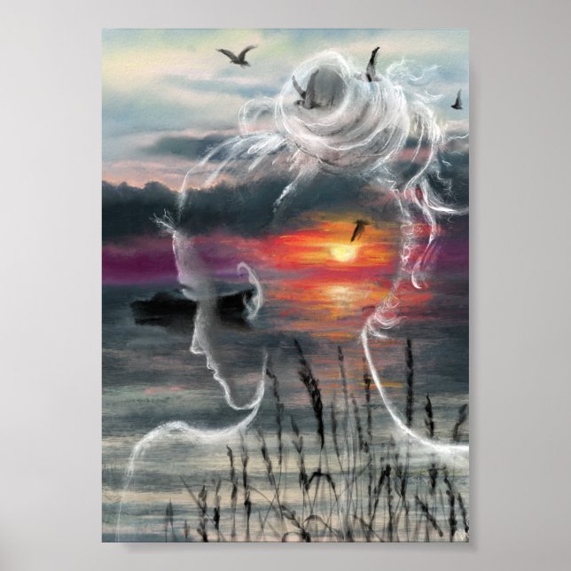 Póster de Mujer en la Puesta de Sol (Frente)