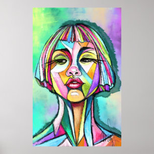 Póster de mujer estilo arte cubista