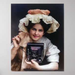 Póster de mujer fotógrafa vintage