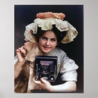 Póster de mujer fotógrafa vintage