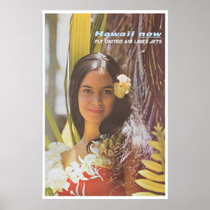 Póster de mujer hawaiana Foto de Hawái United Airl