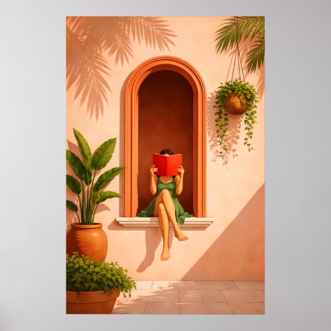 Póster de mujer leyendo, arte de pared de rincón m (Frente)