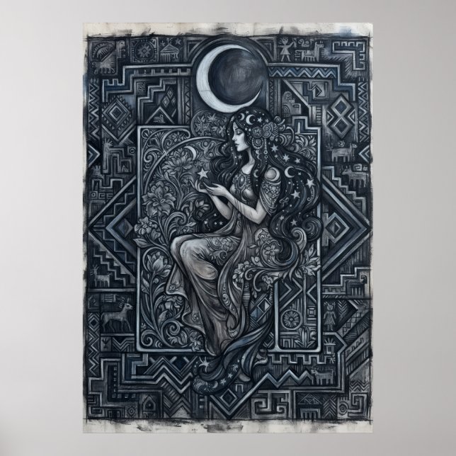 Póster de mujer luna monocroma (Frente)
