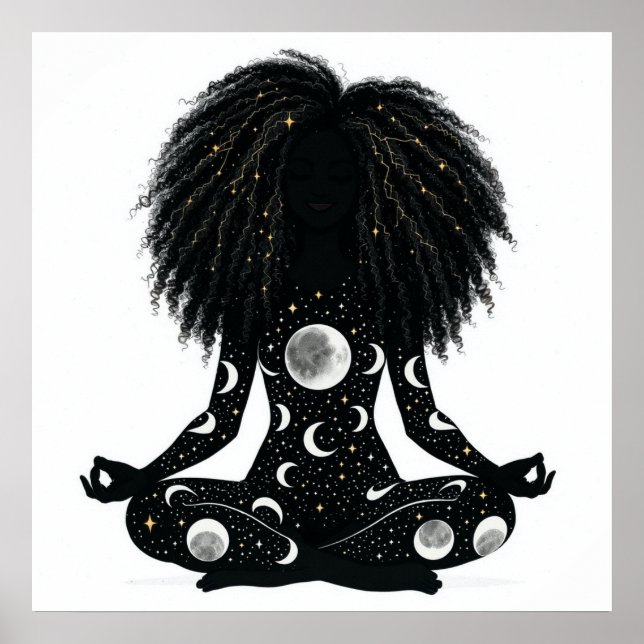 Póster de mujer meditando celestial minimalista (Frente)
