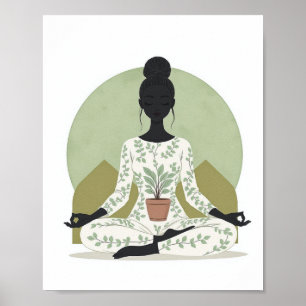 Póster de mujer meditando minimalista esmeralda