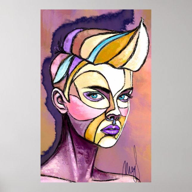 Póster de mujer punk colorida (Frente)