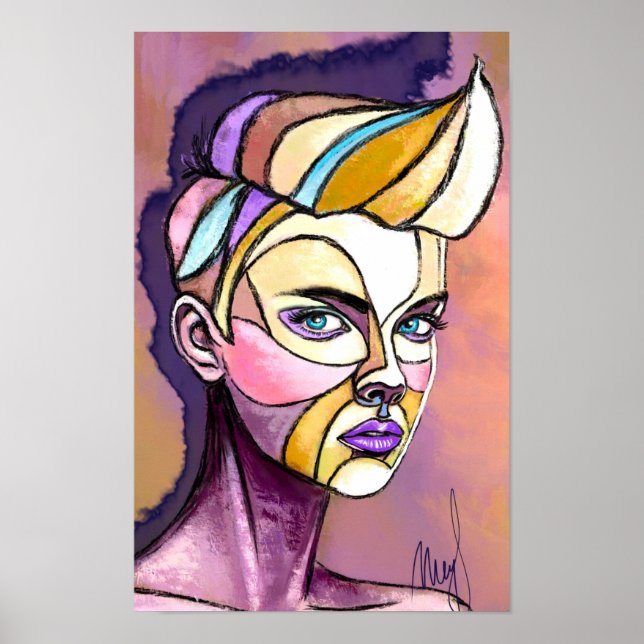 Póster de mujer punk colorida (Frente)