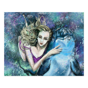 Póster de Mujer y Amigos Delfines - Pintura