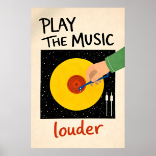 Póster de música más alta, pared de disco de vinil