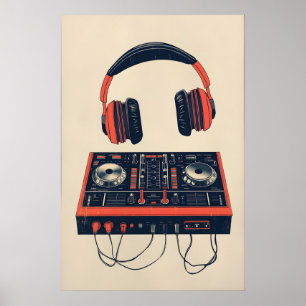 Póster de música retro Impresora de mezclador de D