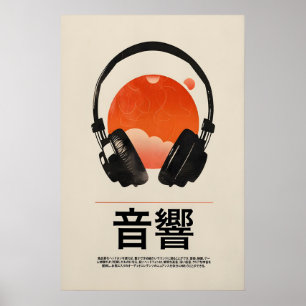 Póster de música retro japonesa Arte de auriculare