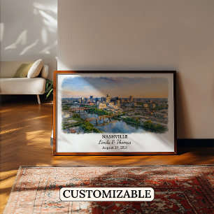 Póster de Nashville Tennessee, Acuarela, Personali