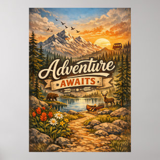 Póster de Naturaleza de Montaña La Aventura Espera