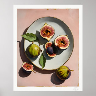 Póster de naturaleza muerta de higos en plato