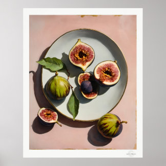 Póster de naturaleza muerta de higos en plato