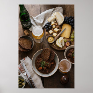 Póster de naturaleza muerta de maridaje de cerveza