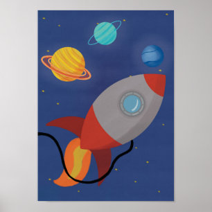 Póster de nave espacial infantil cohete
