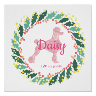 Póster de Navidad con Silueta de Caniche Rosa Pers