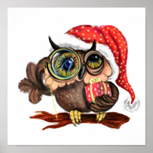 Póster de Navidad de Búho Adorable