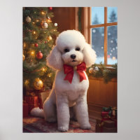 Póster de Navidad de Caniche Esponjoso