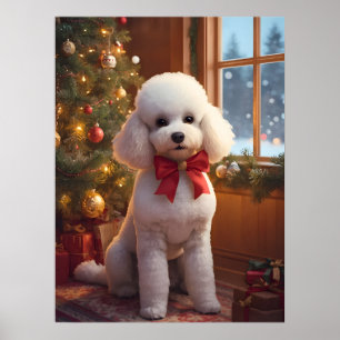 Póster de Navidad de Caniche Esponjoso
