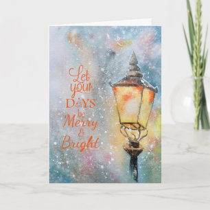 Póster de Navidad de farola bajo la nieve con acua