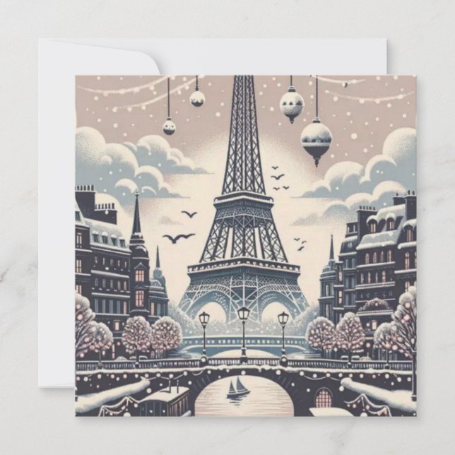 Póster de Navidad de París – Torre Eiffel nevada d (Anverso)