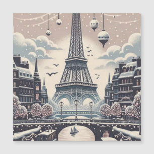 Póster de Navidad de París – Torre Eiffel nevada d