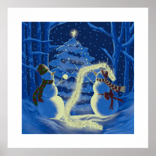 Póster de Navidad de un muñeco de nieve