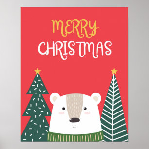 Poster de navidades, arte mural de Navidad, oso po