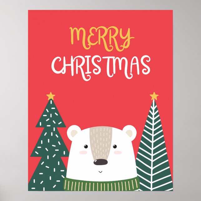 Poster de navidades, arte mural de Navidad, oso po (Frente)