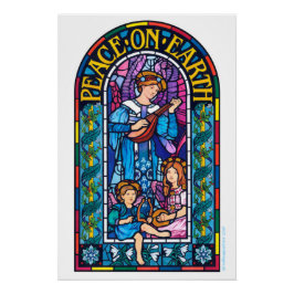 Poster de Navidades de vidrio manchado de Paz en l