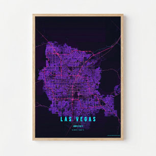 Póster de neón de Las Vegas, mapa de Nevada, arte 