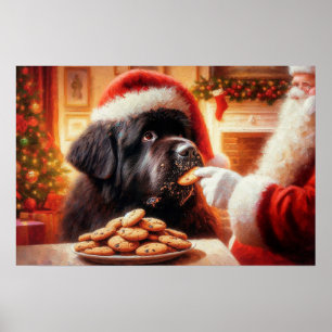 Póster de Newf recibiendo una galleta de Santa