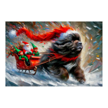 Póster de Newfie tirando del trineo de Santa