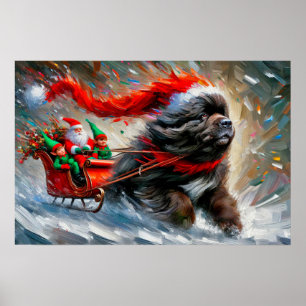 Póster de Newfie tirando del trineo de Santa