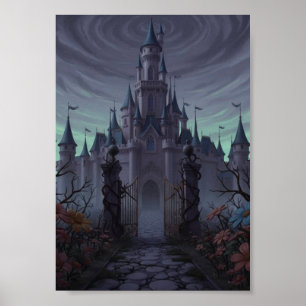 Póster de niebla de puertas de hierro del castillo