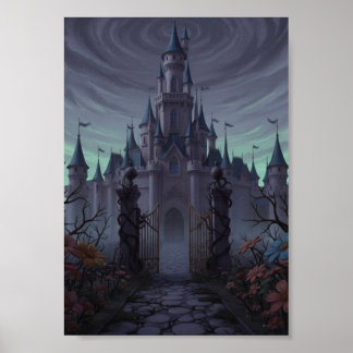 Póster de niebla de puertas de hierro del castillo